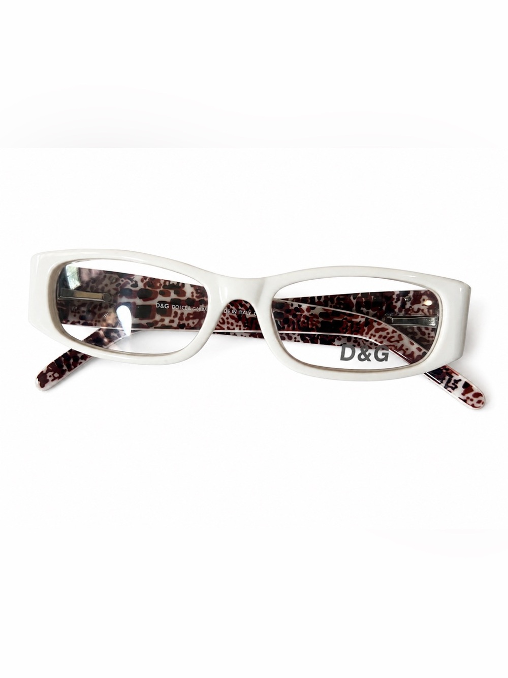 D&G White Frame Eyeglasses with Brown Leopard-Print Temples